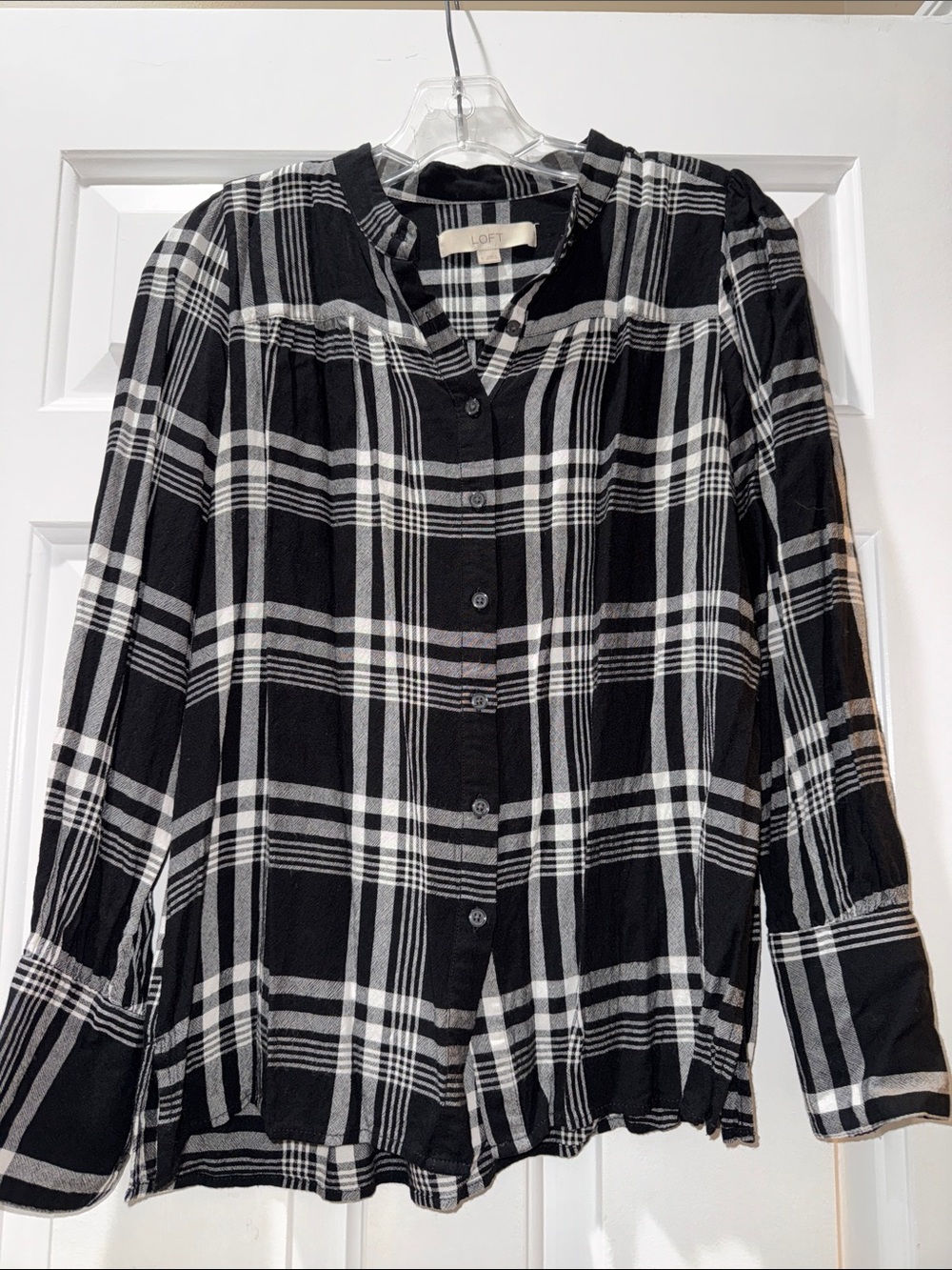 LOFT Black and White Plaid Button-Down Shirt